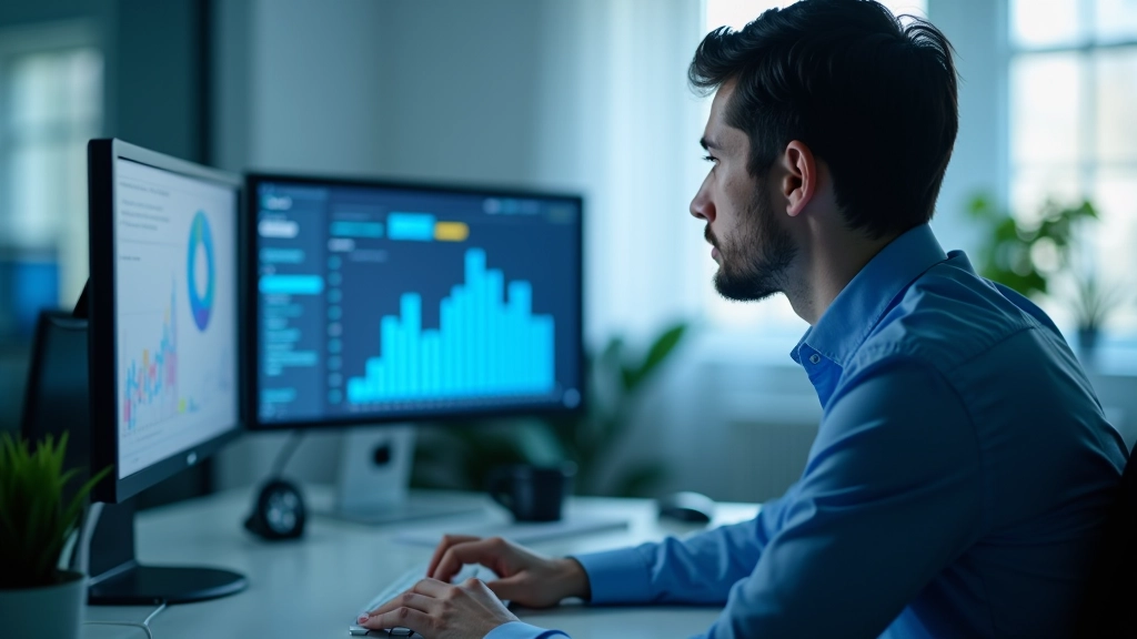 Profesionál pracující s analýzou dat trhu práce na počítači v moderní kanceláři