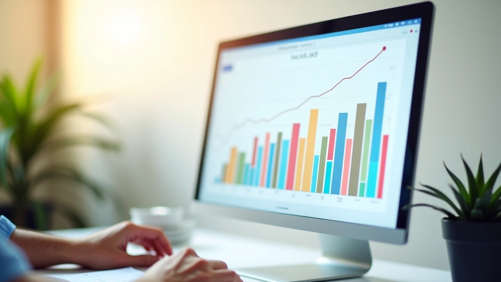 Počítač se sloupcovým grafem růstu mezd v jednotlivých průmyslových oborech