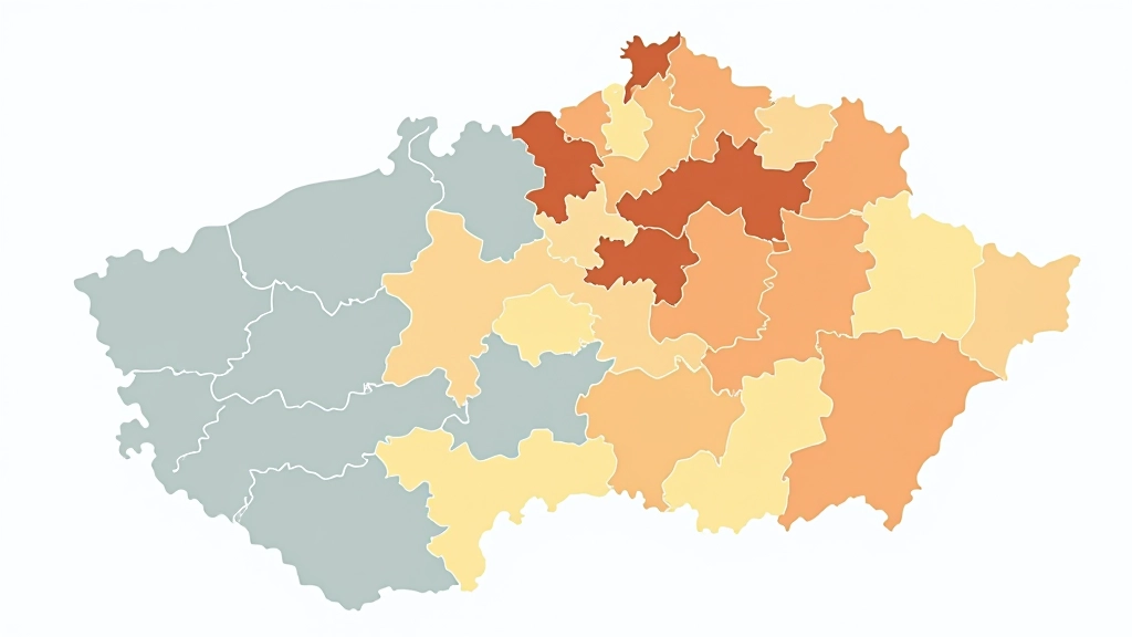 Mapa České republiky s regiony zvýrazněnými barevně podle počtu volných míst